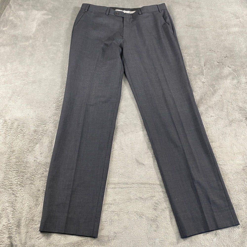 John Varvatos Dress Pants Men 36 Grey Houndstooth Wool Blend Flat Front Trousers
